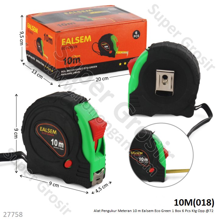 Meteran 10 m Ealsem Eco Green 1 Box 6 Pcs Ktg Opp @72