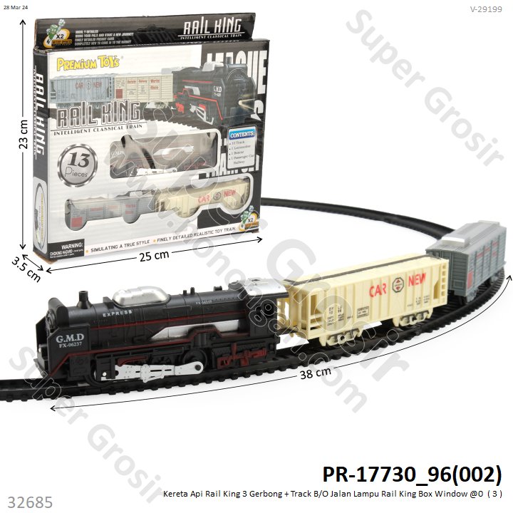 Kereta Api Rail King 3 Gerbong dan Track B/O Jalan Lampu Rail King Box Window @96