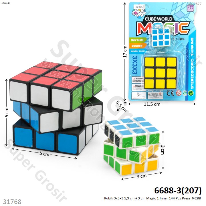 Rubik 3x3x3 5,3 cm + 3 cm Magic 1 Inner 144 Pcs Press @288