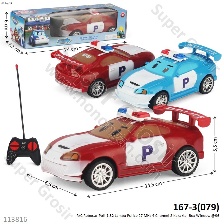 R/C Mobil Robocar Poli 1:32 Lampu Police 27 MHz 4 Channel Box Window @96
