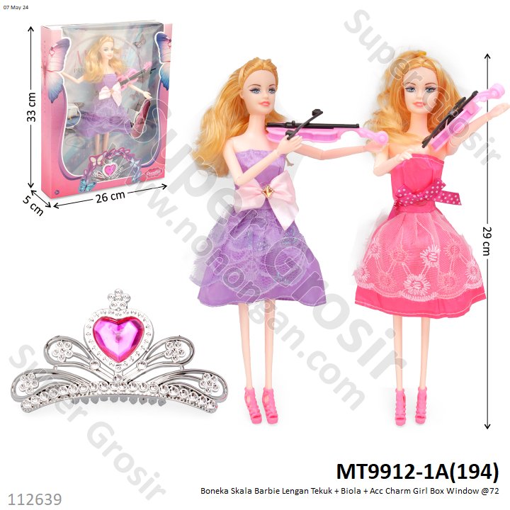 Boneka Barbie Set Biola dan Mahkota Lengan Tekuk Charm Girl Box Window @72