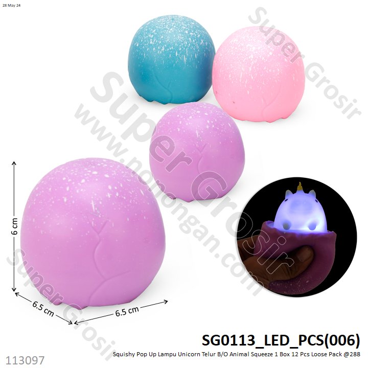 Squishy Pop Up Lampu LED Unicorn Telur Animal Squeeze 1 Box 12 Pcs Loose Pack @288