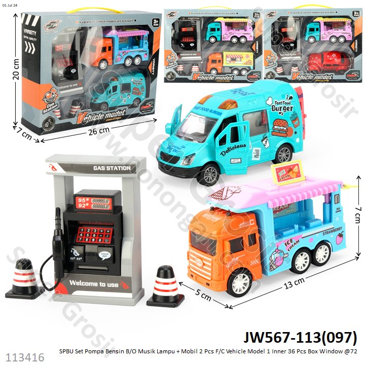 SPBU Set Pompa Bensin B/O Musik Lampu + Mobil 2 Pcs F/C Vehicle Model 1 Inner 36 Pcs Box Window @72