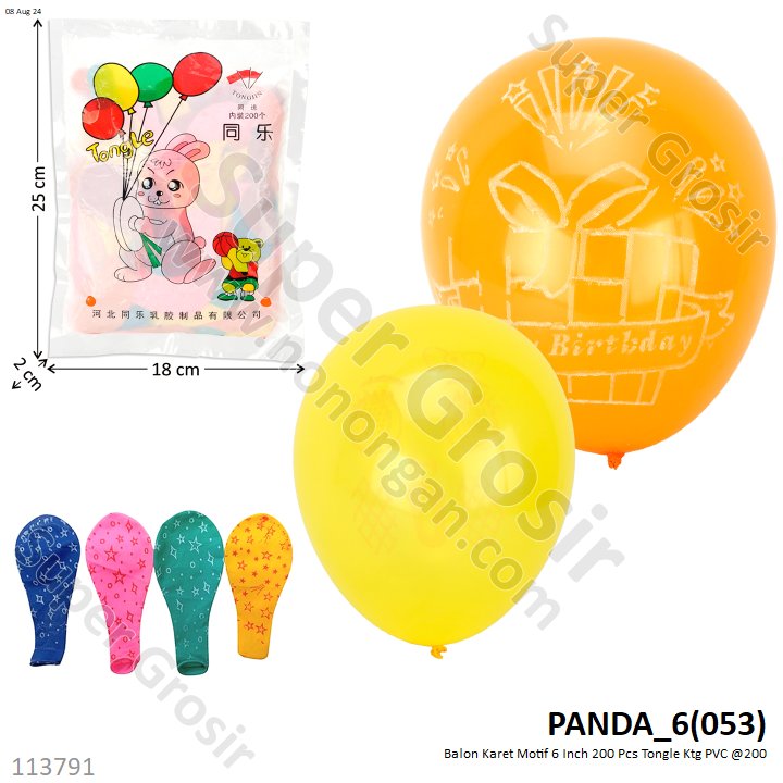 Balon Karet Gambar 6 Inch 200 Pcs Tongle Ktg PVC @200