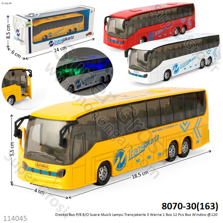 Diecast Bus P/B B/O Suara Musik Lampu Transjakarta 3 Warna 1 Box 12 Pcs Box Window @120