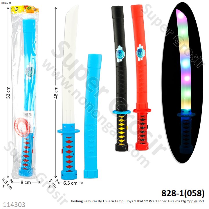 Pedang Samurai B/O Suara Lampu Toys 1 Ikat 12 Pcs 1 Inner 180 Pcs Ktg Opp @360