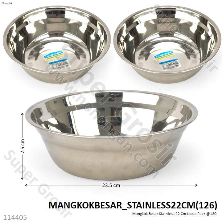 Mangkok Stainless Besar 22 cm Lianbao 1 Kantong 2 Pcs Loose Pack @120		