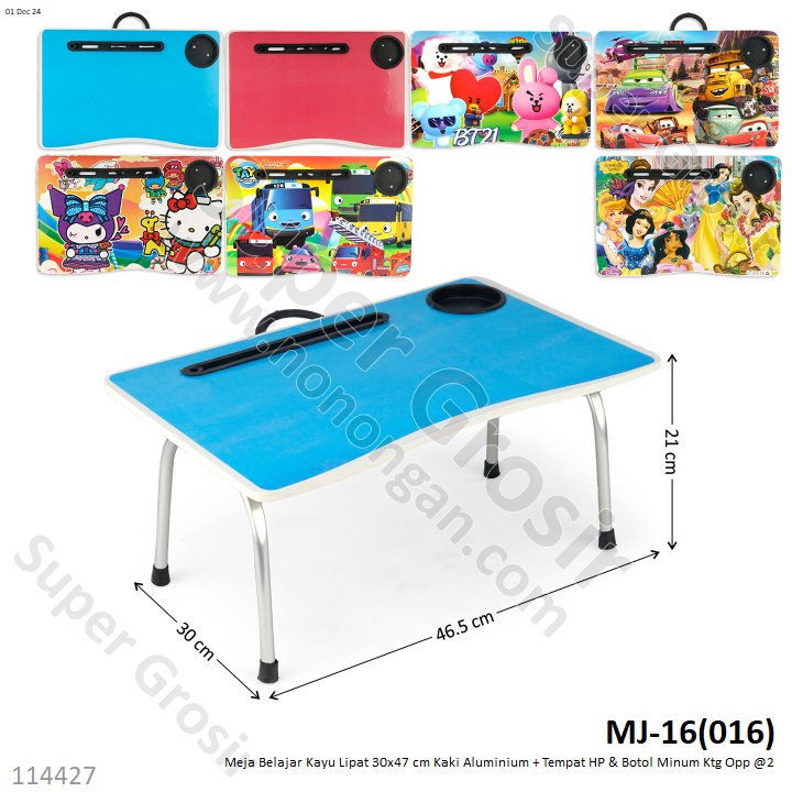 Meja Belajar Anak Kayu Lipat Kaki Aluminium Tempat HP &amp; Botol Minum 30x47 cm Ktg Opp @30