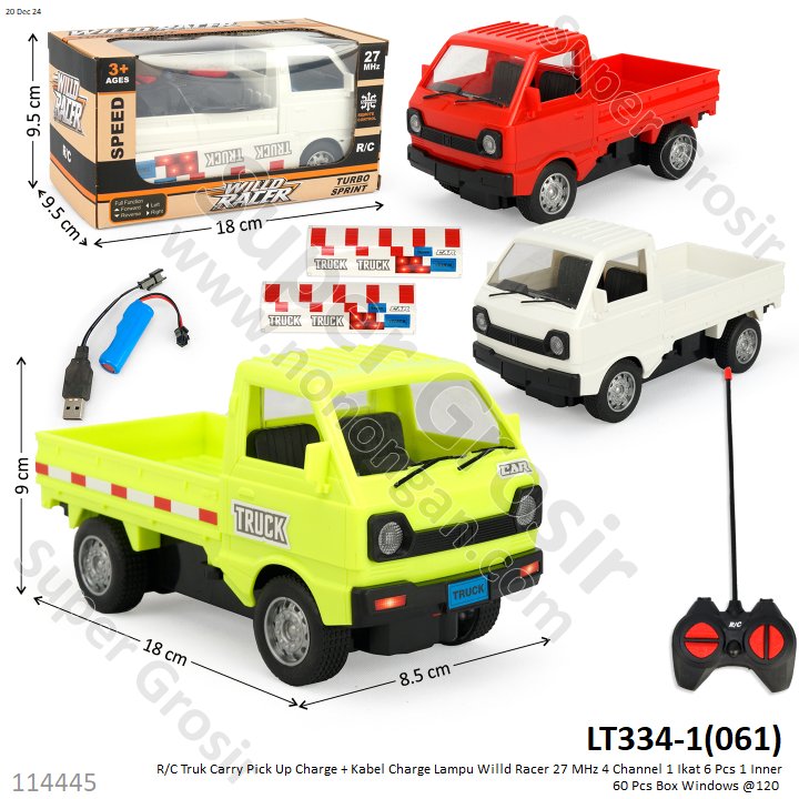 R/C Mobil Suzuki Carry Pick Up Charge + Kabel Charge Lampu Willd Racer 27 MHz 4 Channel 1 Ikat 6 Pcs 1 Inner 60 Pcs Box Windows @120
