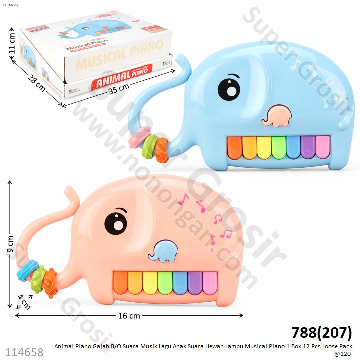 Piano Gajah B/O Suara Musik Lagu Anak Suara Hewan Lampu Musical Piano 1 Box 12 Pcs Loose Pack @120