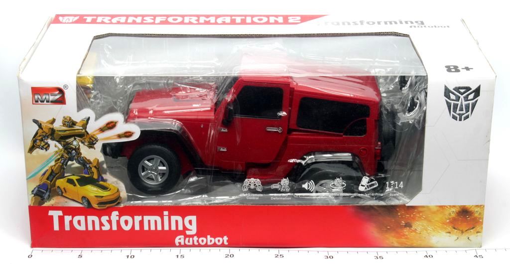 R/C Mobil Jeep Rubicon Deform 1:14 Charge + Charger Lampu Suara Peluncur Peluru Kaca Transforming Autobot 2.4 Ghz 6 Channel Box Window @12