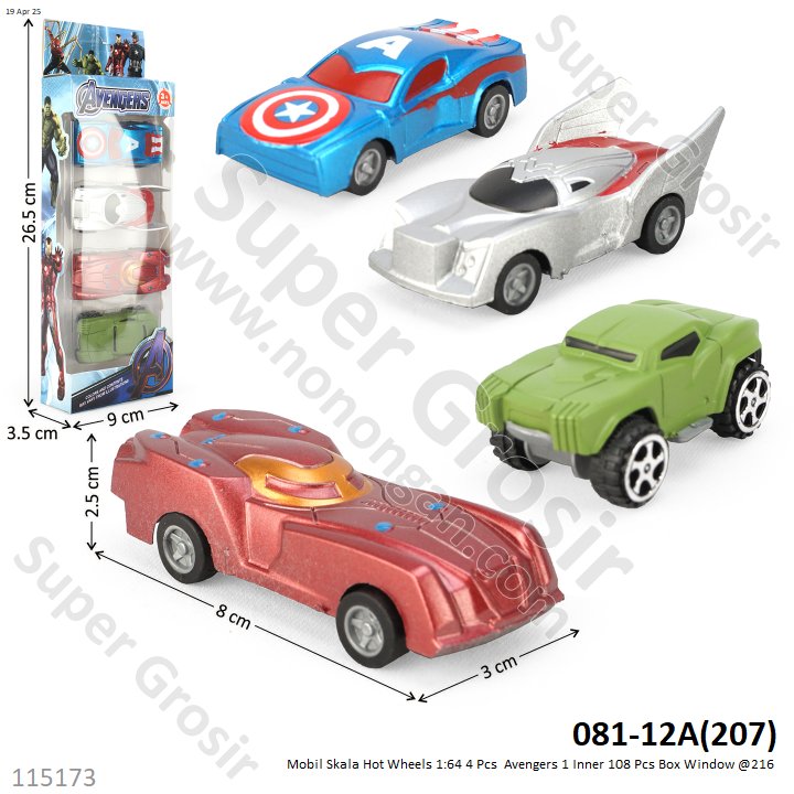 Mobil Skala Hot Wheels 1:64 4 Pcs P/B Avengers 1 Inner 108 Pcs Box Window @216