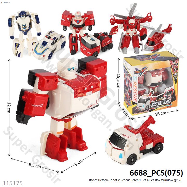 Robot Deform Tobot V Rescue Team 1 Set 4 Pcs Box Window @120