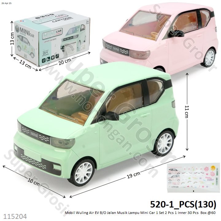 Mobil Wuling Air EV B/O Jalan Musik Lampu Mini Car 1 Set 2 Pcs 1 Inner 30 Pcs  Box @60