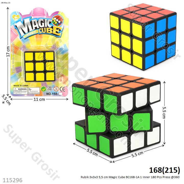 Rubik 3x3x3 5,5 cm Magic Cube BC168-1A 1 Inner 180 Pcs Press @360