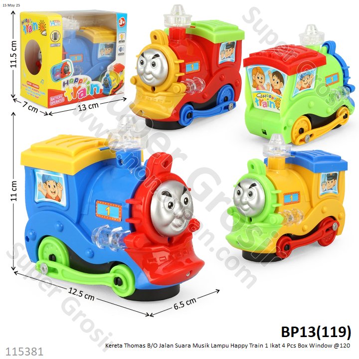 Kereta Thomas B/O Jalan Suara Musik Lampu Happy Train 1 Ikat 4 Pcs Box Window @120