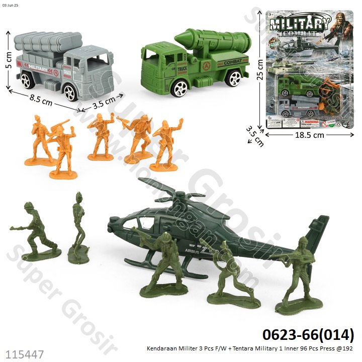 Kendaraan Militer 3 Pcs F/W + Tentara Military 1 Inner 96 Pcs Press @192