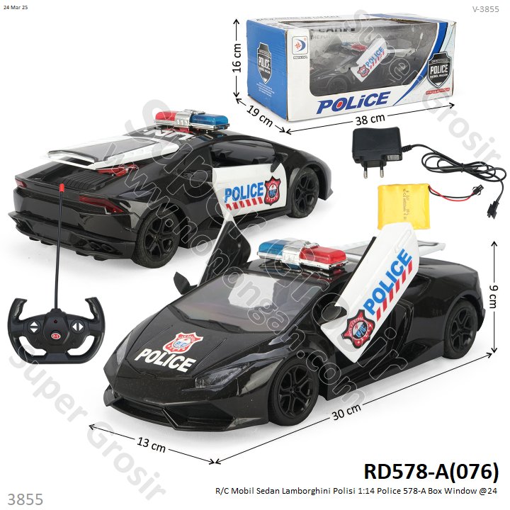 R/C Mobil Sedan Lamborghini Polisi 1:14 Police 578-A Box Window @24