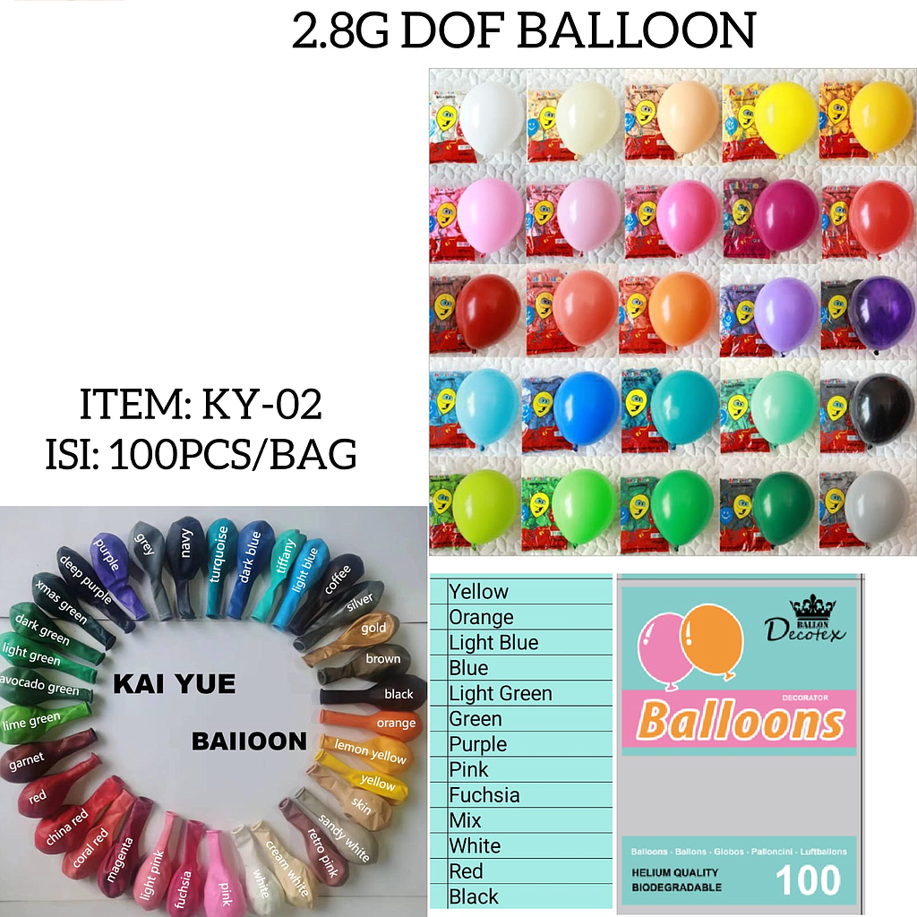 Balon Karet Polos Doff 100 Pcs Decotex Balloons Ktg PVC @100