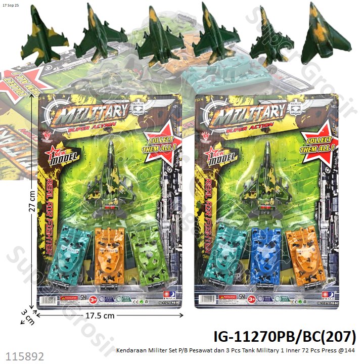 Kendaraan Militer Set P/B Pesawat dan 3 Pcs Tank Military 1 Inner 72 Pcs Press @144