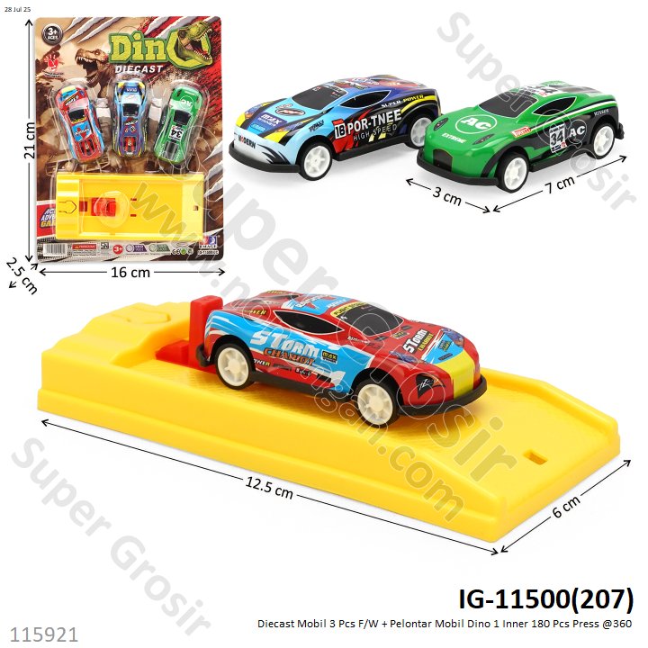 Diecast Mobil 3 Pcs F/W + Pelontar Mobil Dino 1 Inner 180 Pcs Press @360