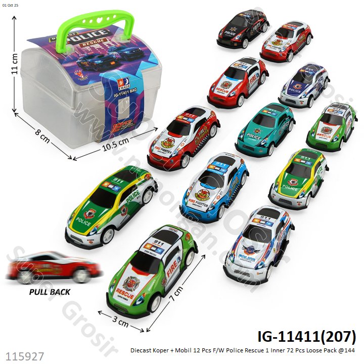 Diecast Koper + Mobil 12 Pcs F/W Police Rescue 1 Inner 72 Pcs Loose Pack @144