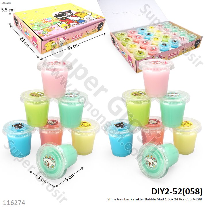 Slime Gambar Karakter Bubble Mud 1 Box 24 Pcs Cup @288