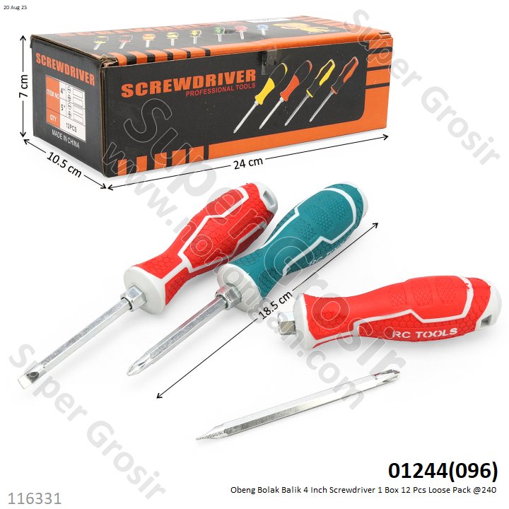 Obeng Bolak Balik 4 Inch Screwdriver 1 Box 12 Pcs Loose Pack @240