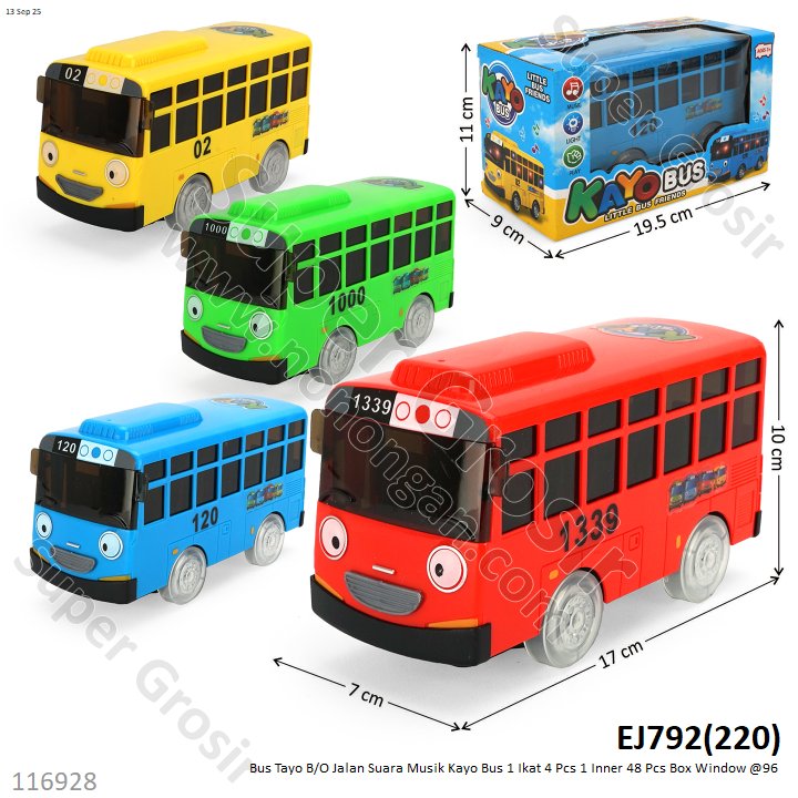 Bus Tayo B/O Jalan Suara Musik Kayo Bus 1 Ikat 4 Pcs 1 Inner 48 Pcs Box Window @96