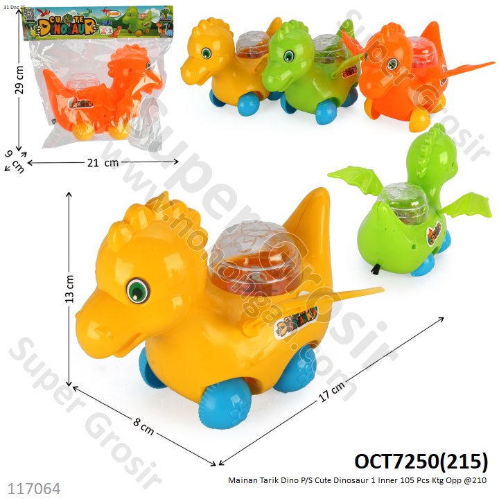 Mainan Tarik Dino P/S Cute Dinosaur 1 Inner 105 Pcs Ktg Opp @210