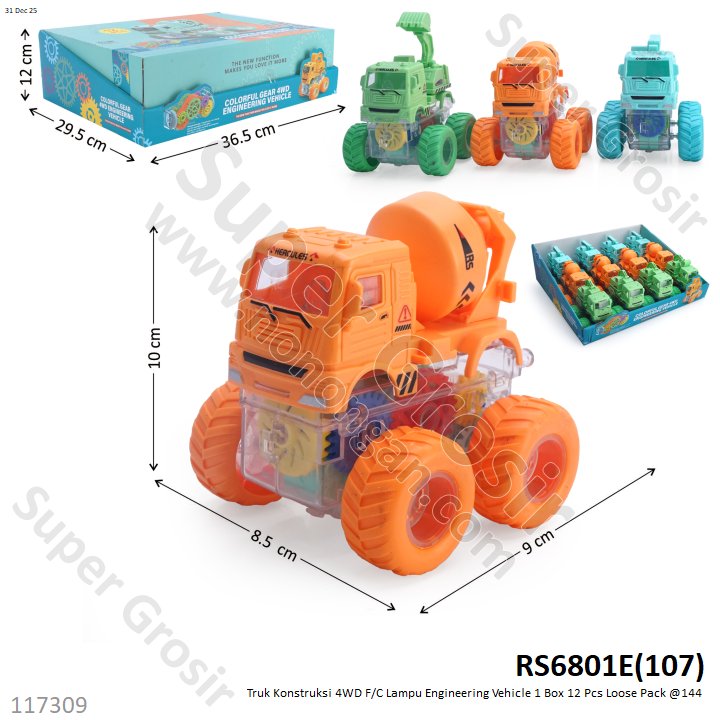 Truk Konstruksi 4WD F/C Lampu Engineering Vehicle 1 Box 12 Pcs Loose Pack @144