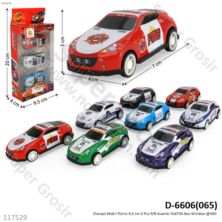 Diecast Mobil Polisi 6,5 cm 3 Pcs P/B Xuanlei XL675A Box Window @360