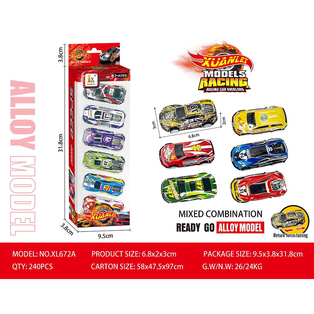 Diecast Mobil Polisi 6,5 cm 6 Pcs P/B Xuanlei XL672A Box Window @240