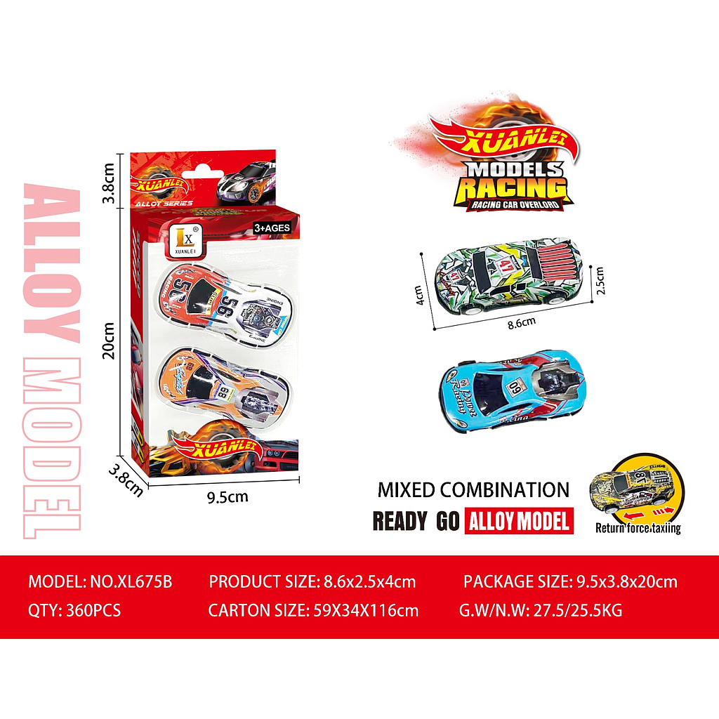 Diecast Mobil 8,5 cm 2 Pcs P/B Xuanlei XL675B Box Window @360