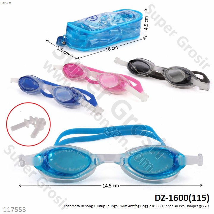 Kacamata Renang + Tutup Telinga Swim Antifog Goggle K568 1 Inner 30 Pcs Dompet @270