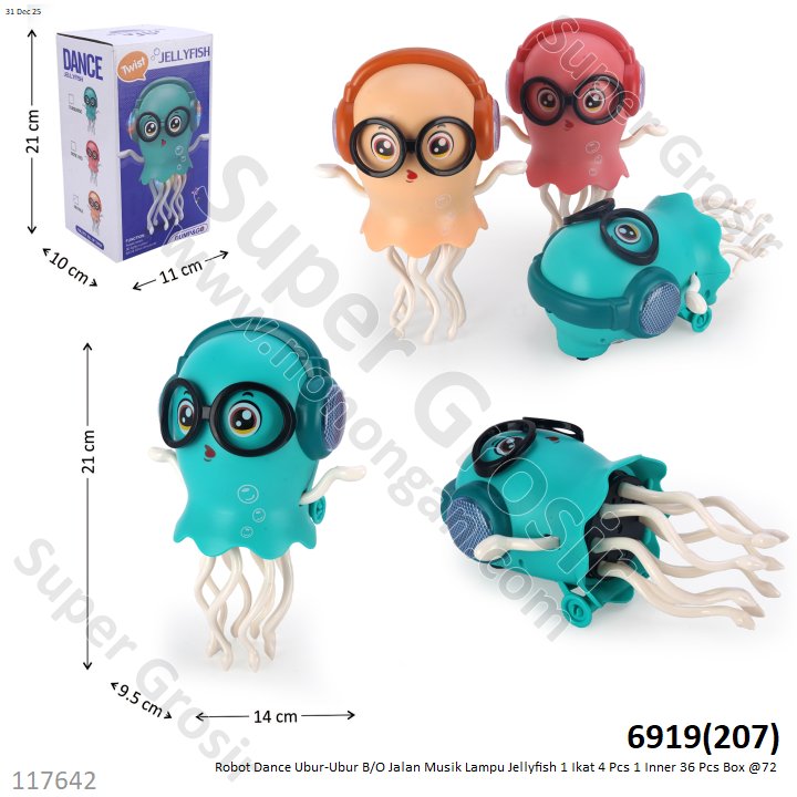 Robot Dance Ubur-Ubur B/O Jalan Musik Lampu Jellyfish 1 Ikat 4 Pcs 1 Inner 36 Pcs Box @72