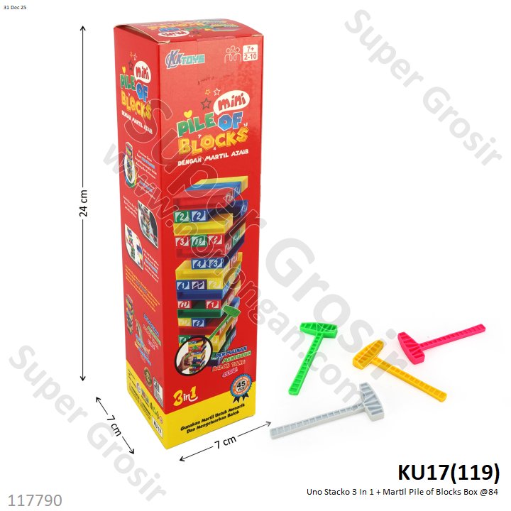 Uno Stacko 3 In 1 + Martil Pile of Blocks Box @84