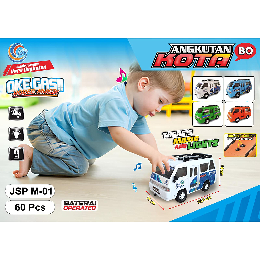 Mobil Angkot F/W + B/O Telolet Lampu + Tali Penarik 1 Ikat 3 Pcs Ktg PVC @60