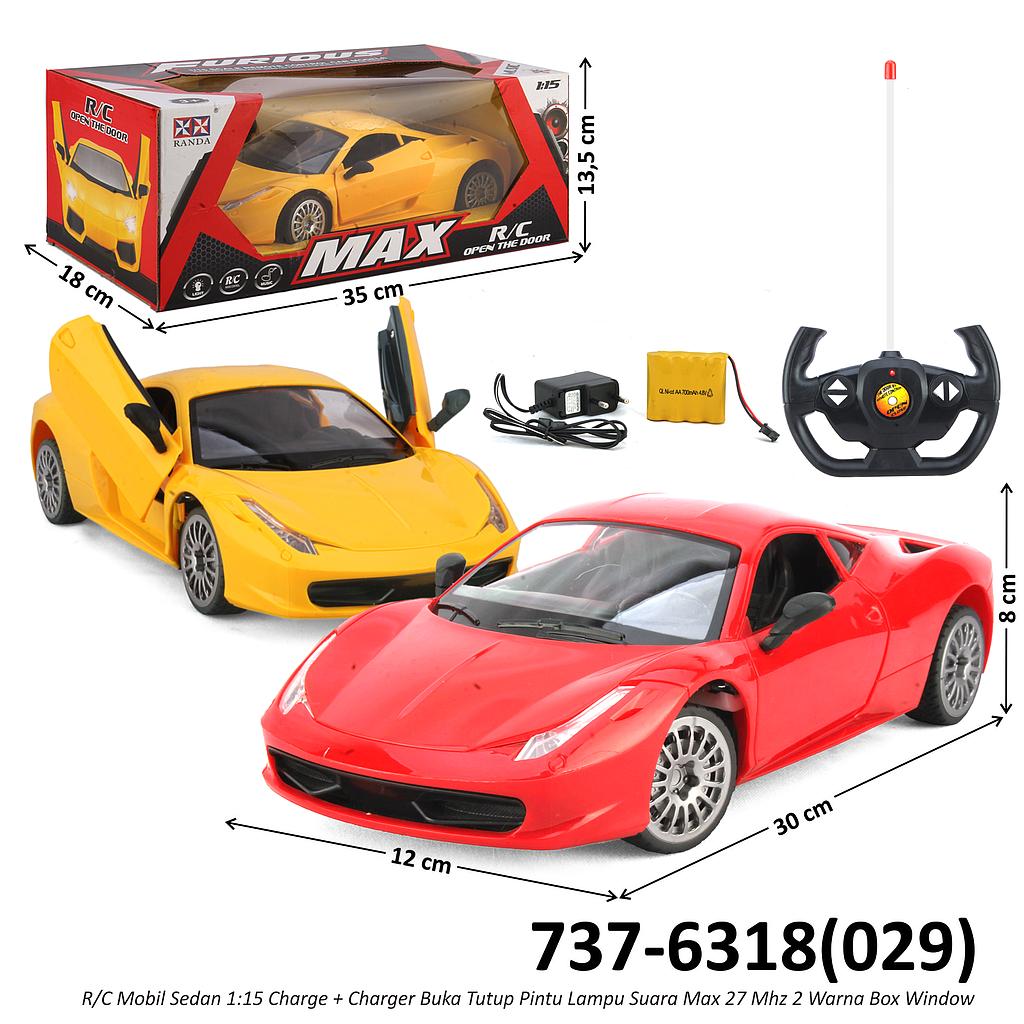 R/C Mobil Ferrari 1:15 Charge + Charger Buka Tutup Pintu Suara Lampu Max 27 MHz 5 Channel Box Window @24