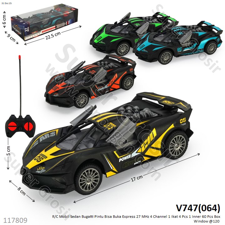 R/C Mobil Sedan Bugatti Pintu Bisa Buka Express 27 MHz 4 Channel 1 Ikat 4 Pcs 1 Inner 60 Pcs Box Window @120