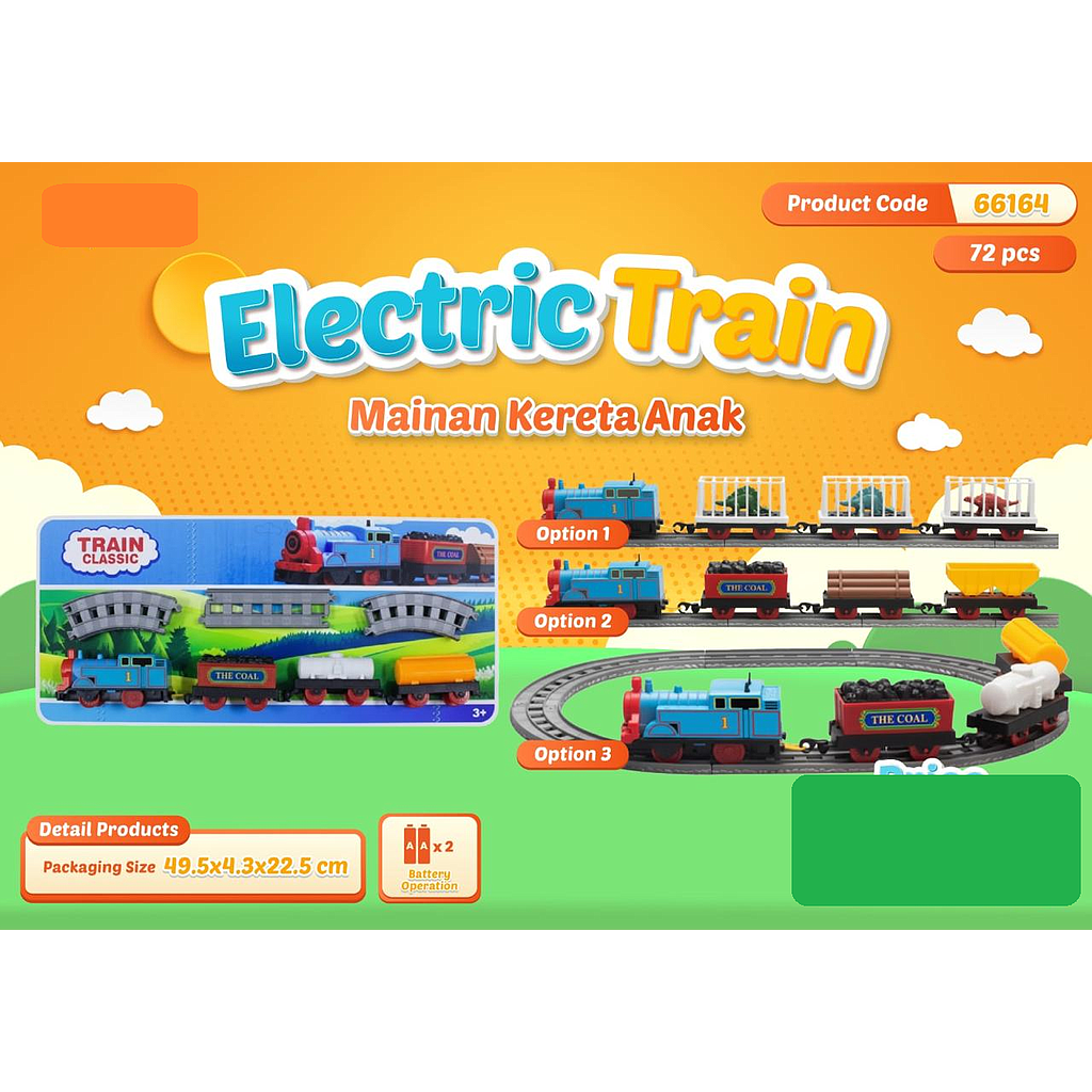 Kereta Thomas Angkut Set 4 Gerbong dan Track B/O Jalan Train Classic 1 Inner 36 Pcs Box Window @72