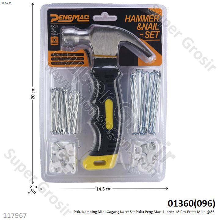 Palu Kambing Mini Gagang Karet Set Paku Peng Mao 1 Inner 18 Pcs Press Mika @36