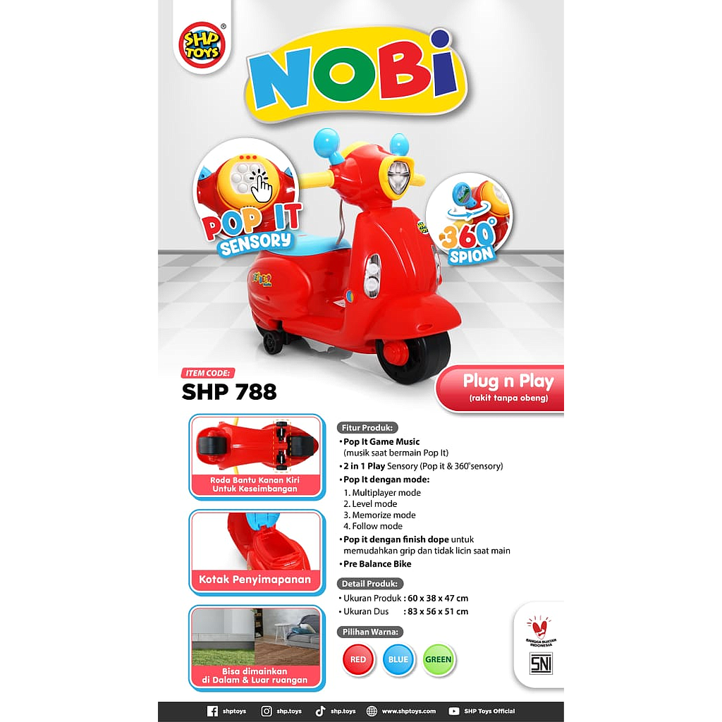 Tunggangan Sepeda Motor Vespa Nobi + Pop It Elektrik B/O Suara Lampu Ktg PVC @6