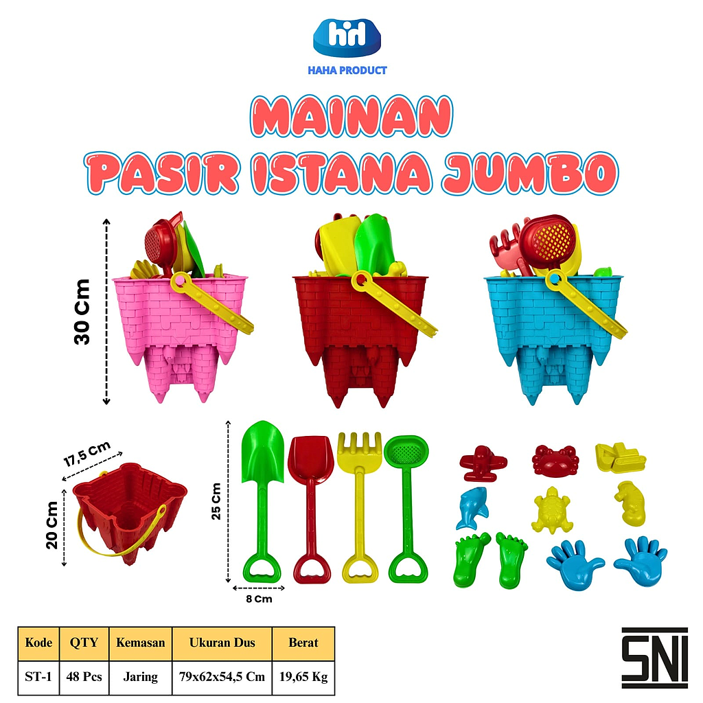 Cetakan Pasir + Sekop dan Ember Kastil Jumbo 20 cm Haha Jala @48
