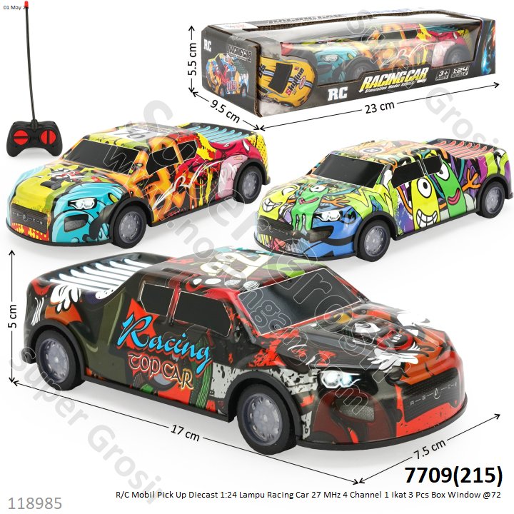 R/C Mobil Pick Up Diecast 1:24 Lampu Racing Car 27 MHz 4 Channel 1 Ikat 3 Pcs Box Window @72