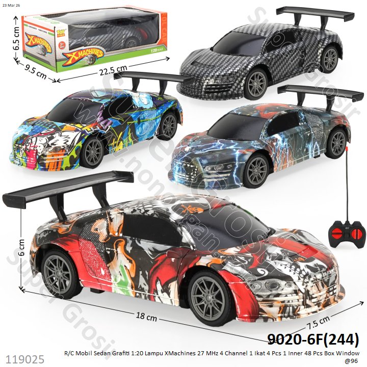 R/C Mobil Sedan Grafiti 1:20 Lampu XMachines 27 MHz 4 Channel 1 Ikat 4 Pcs 1 Inner 48 Pcs Box Window @96