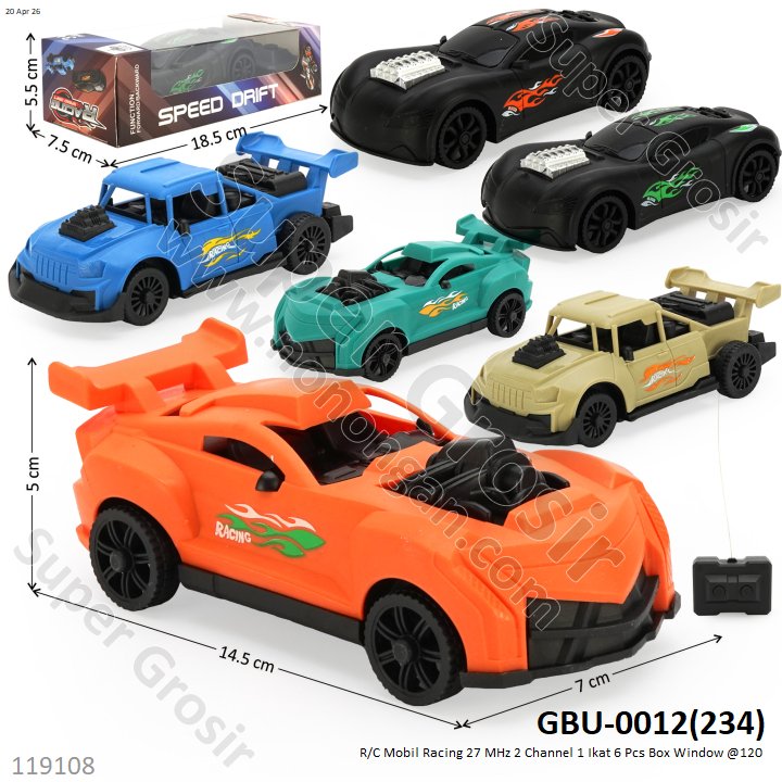 R/C Mobil Racing 27 MHz 2 Channel 1 Ikat 6 Pcs Box Window @120