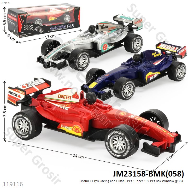 Mobil F1 P/B Racing Car 1 Ikat 6 Pcs 1 Inner 192 Pcs Box Window @384