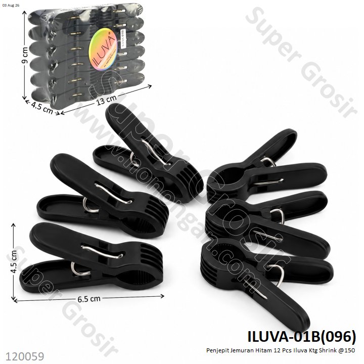 Penjepit Jemuran Hitam 12 Pcs Iluva Ktg Shrink @150