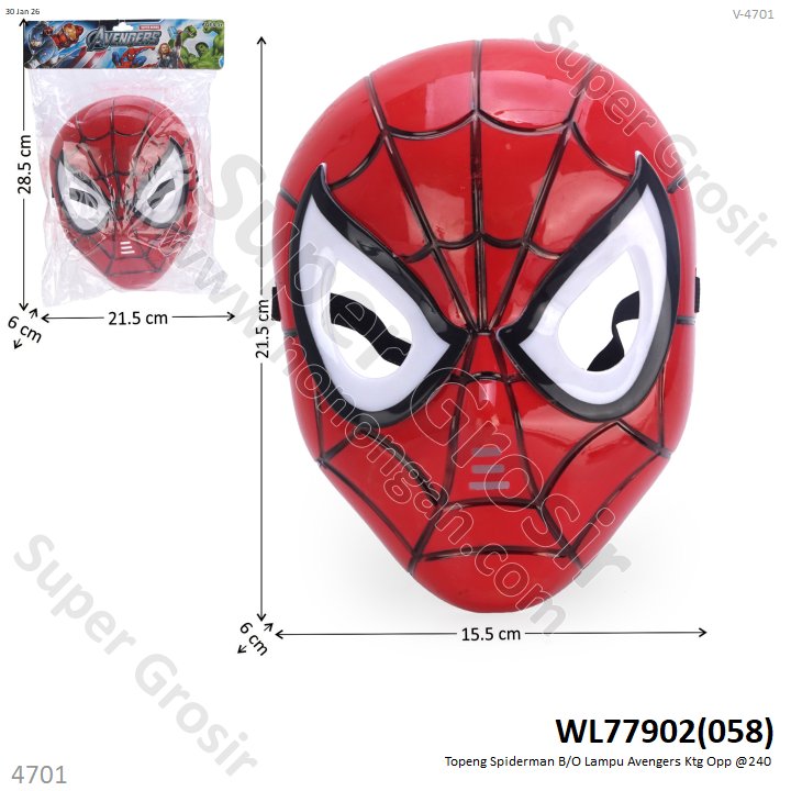 Topeng Spiderman B/O Lampu Avengers Ktg Opp @240